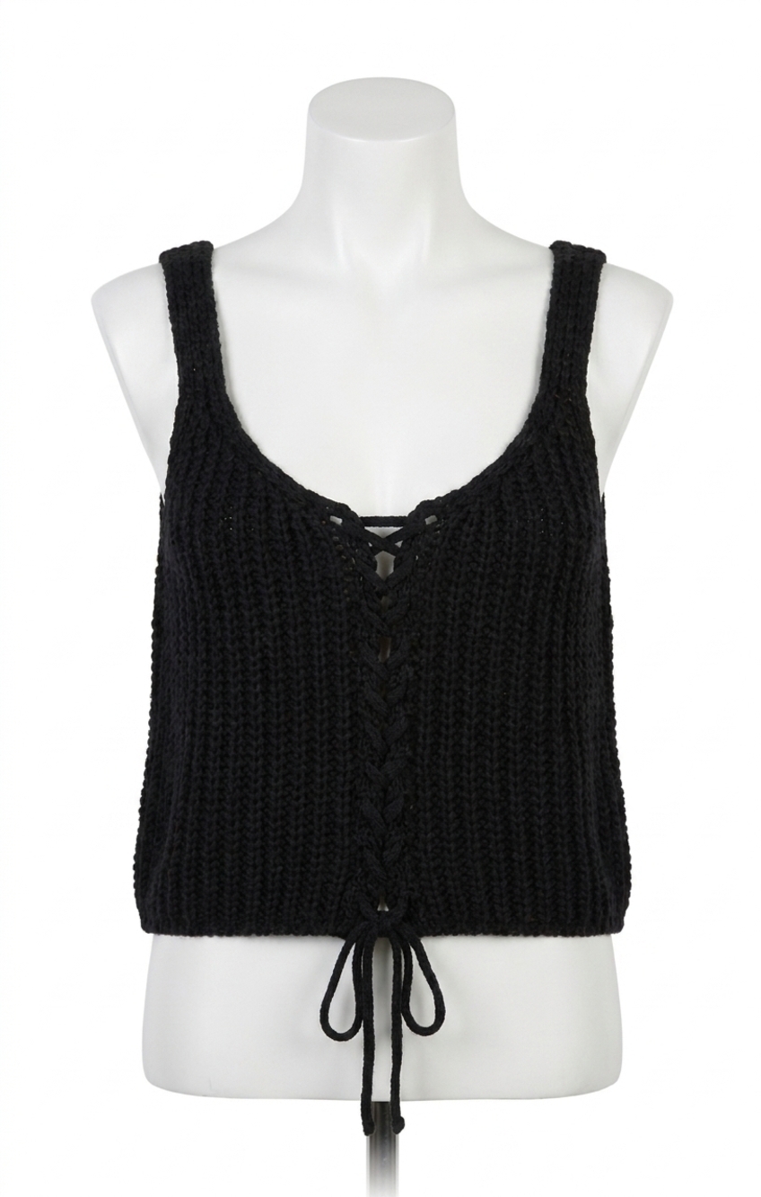 NEW Z SUPPLY tate lace up sweater in black - Picture 1 of 5